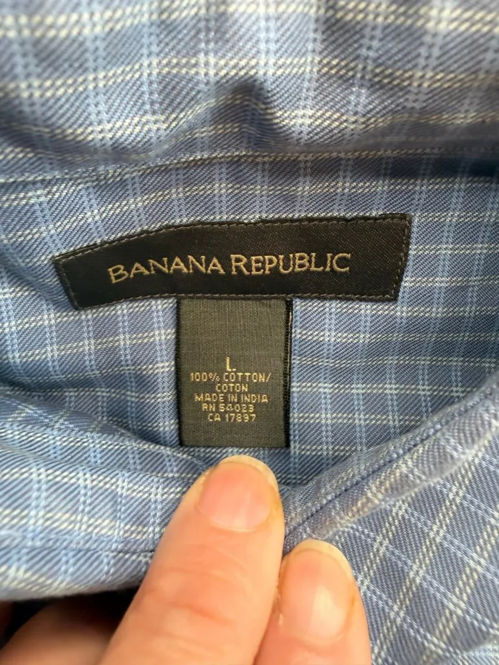Banana Republic Blue Plaid Button-Up Shirt Mens Sz L